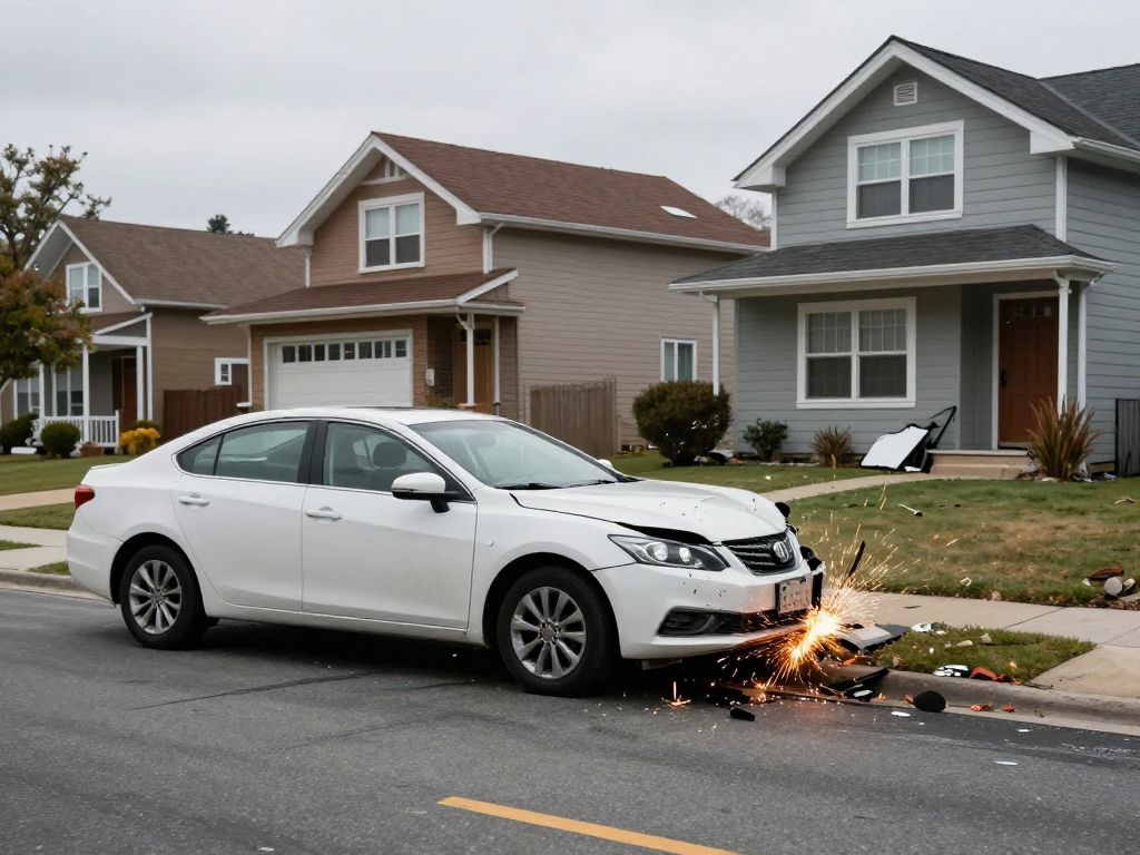 Damage from a car crash on Glendale Street in Everett, Massachusetts.