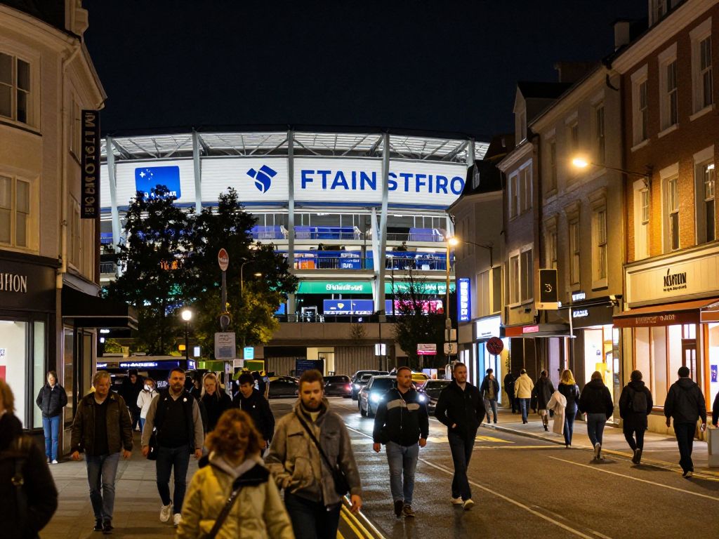 Bustling street near Fenway Park during a nighttime event