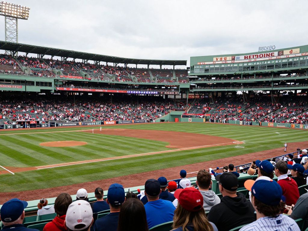 Fans cheering at Fenway Park during a baseball game