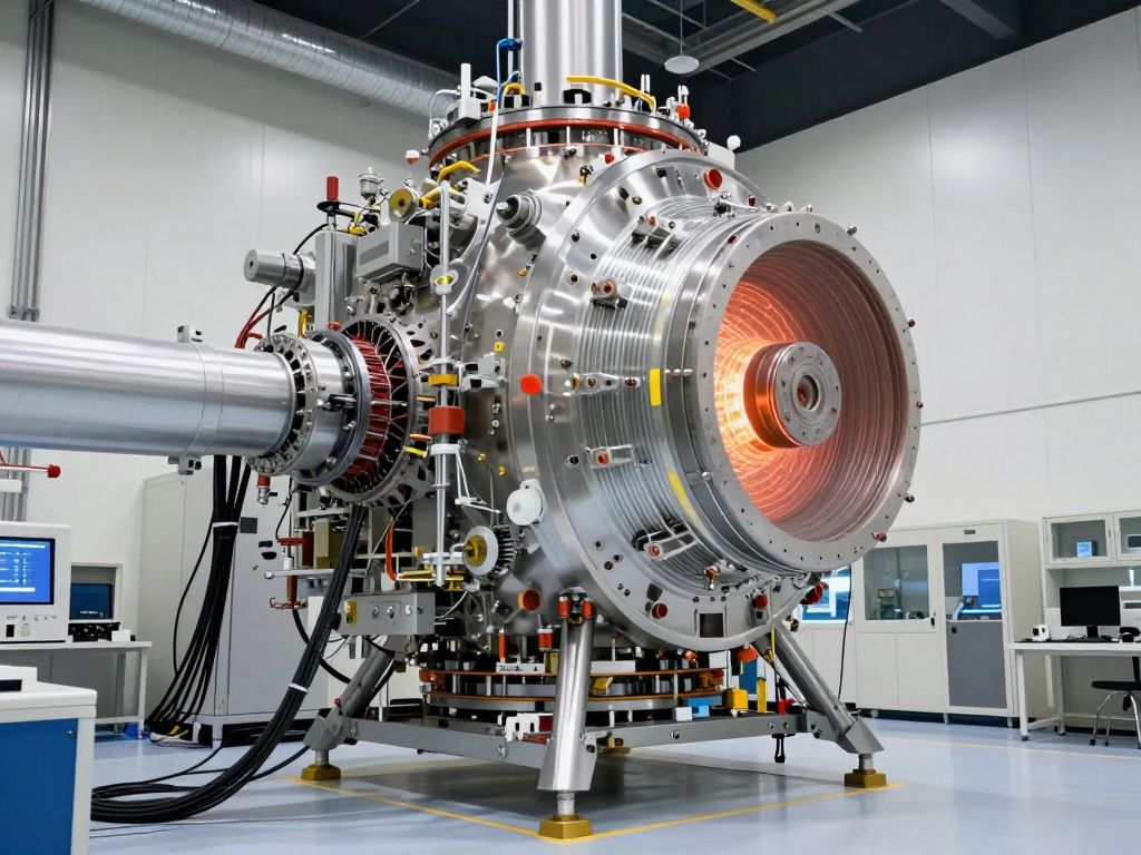 Futuristic fusion reactor under construction in advanced laboratory