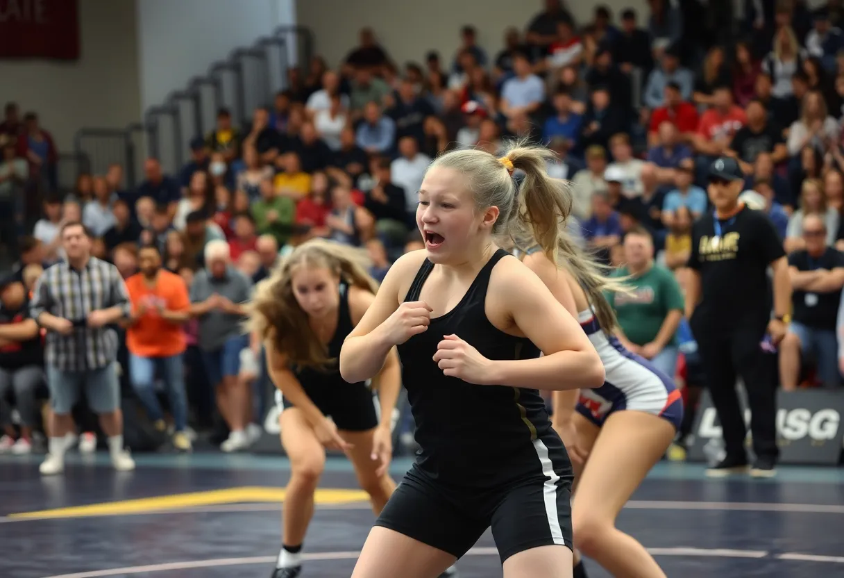 Athletes competing in the girls wrestling tournament at St. Mary Catholic Central