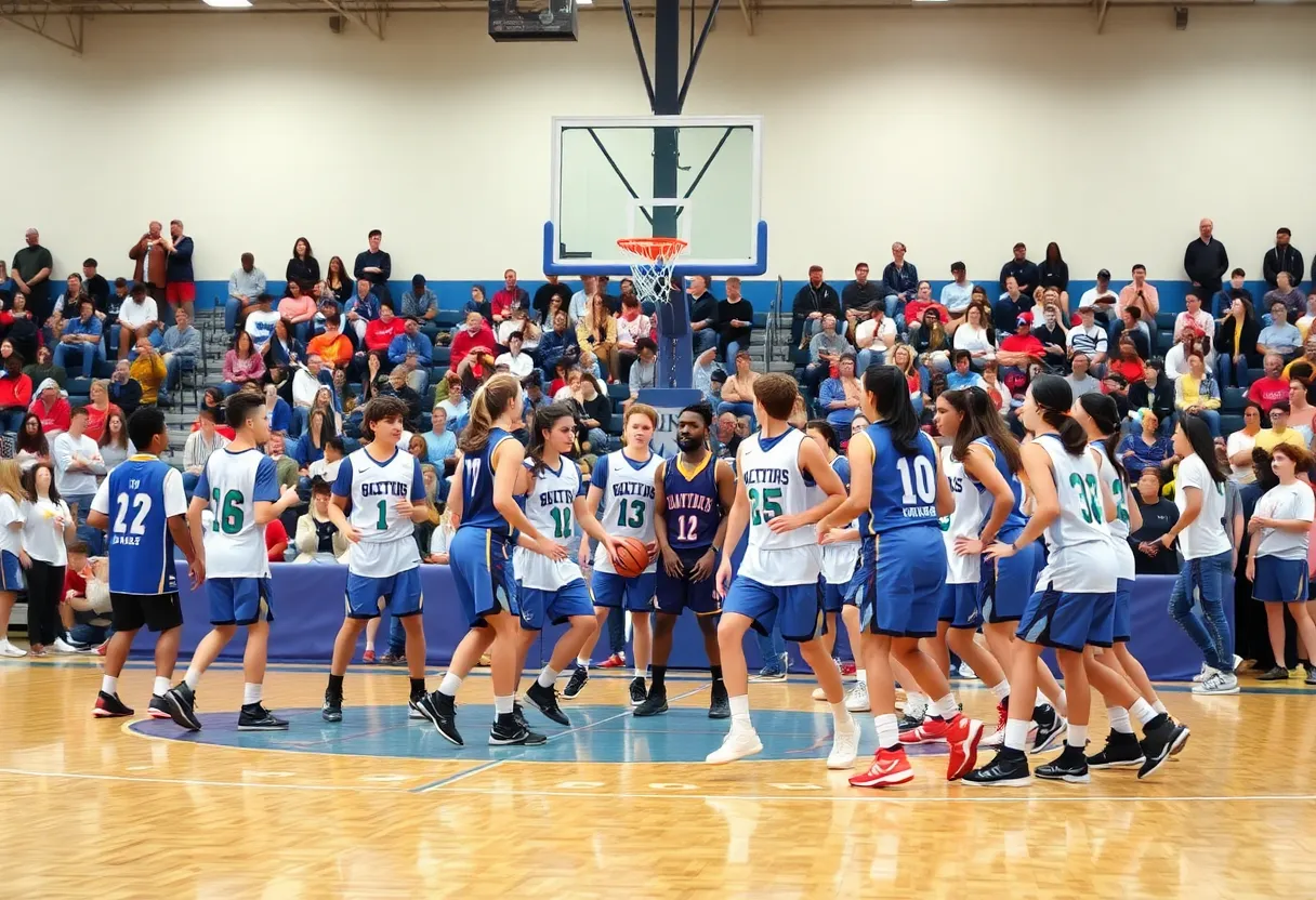 Greater New Bedford Voke players in action during the basketball game against Dighton-Rehoboth.