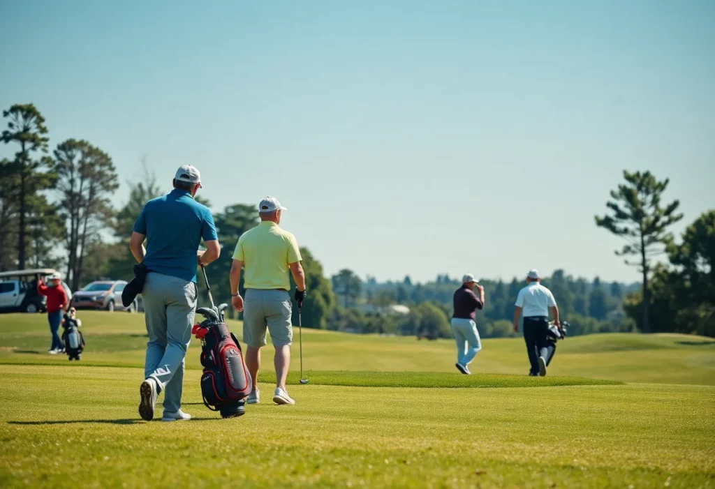 Golfer preparing to play on a beautiful golf course.
