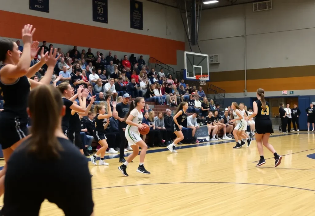 Hingham High School girls' basketball team playing against Notre Dame Academy