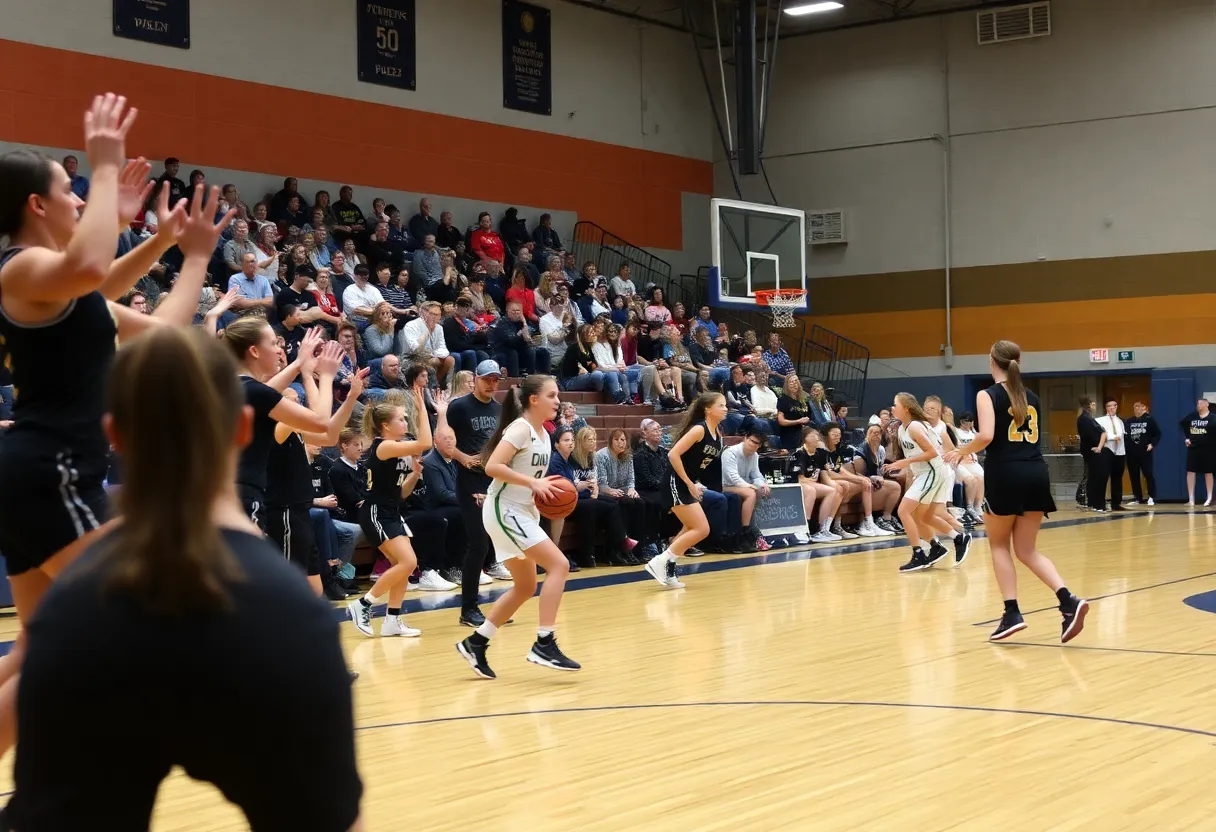 Hingham High School girls' basketball team playing against Notre Dame Academy