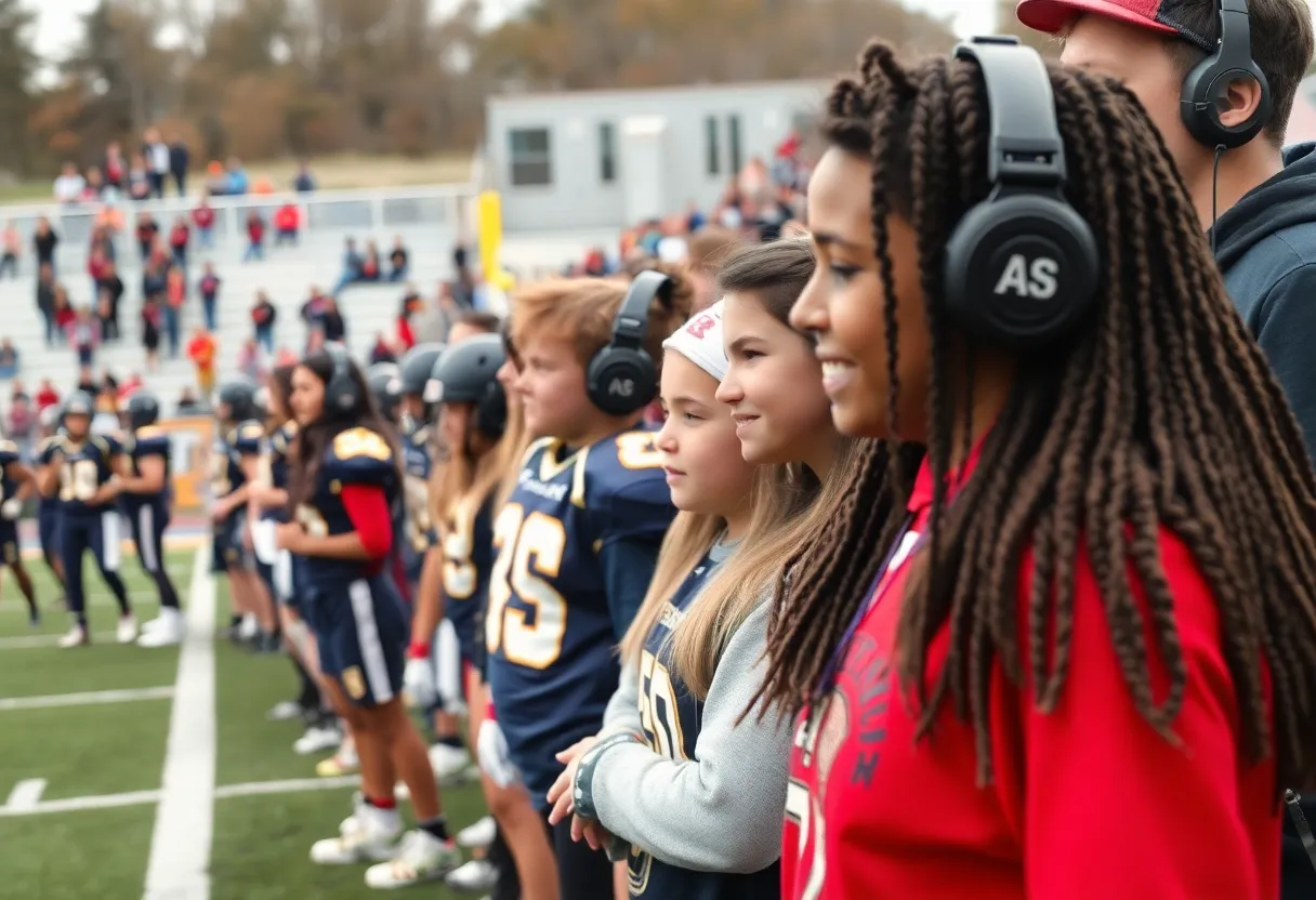 High school student-athletes showcasing teamwork during a football game