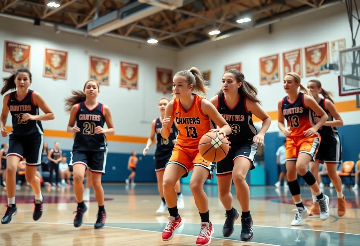 Hopkinton High School girls basketball team performing on-court teamwork