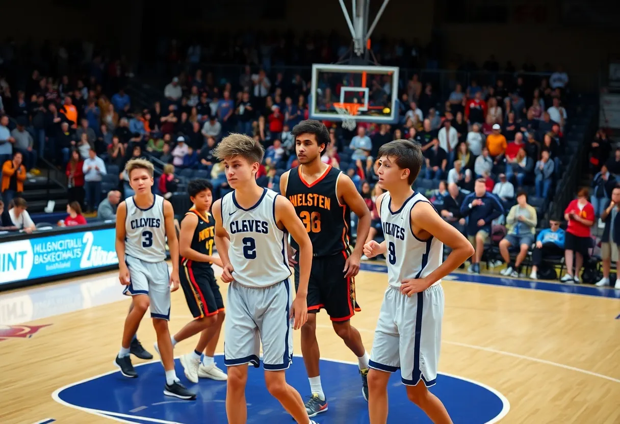 Hull High Boys Varsity Basketball team playing during a game
