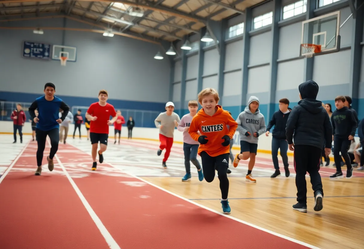 Hull athletes competing in winter sports including indoor track, hockey, and basketball