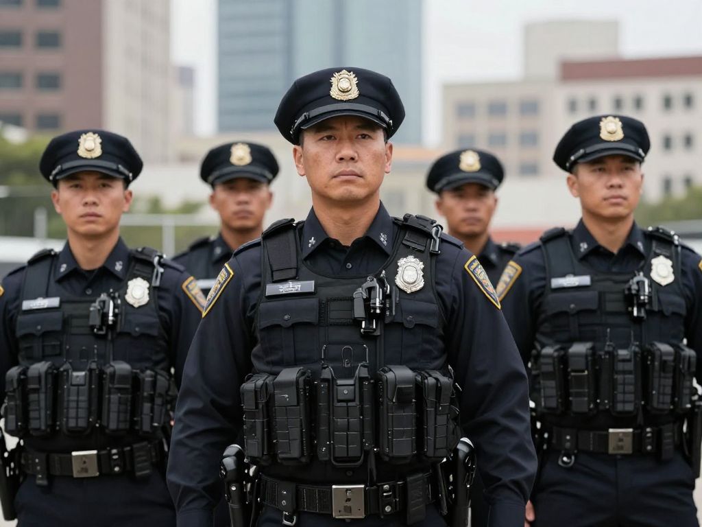 A group of ICE officers in urban setting