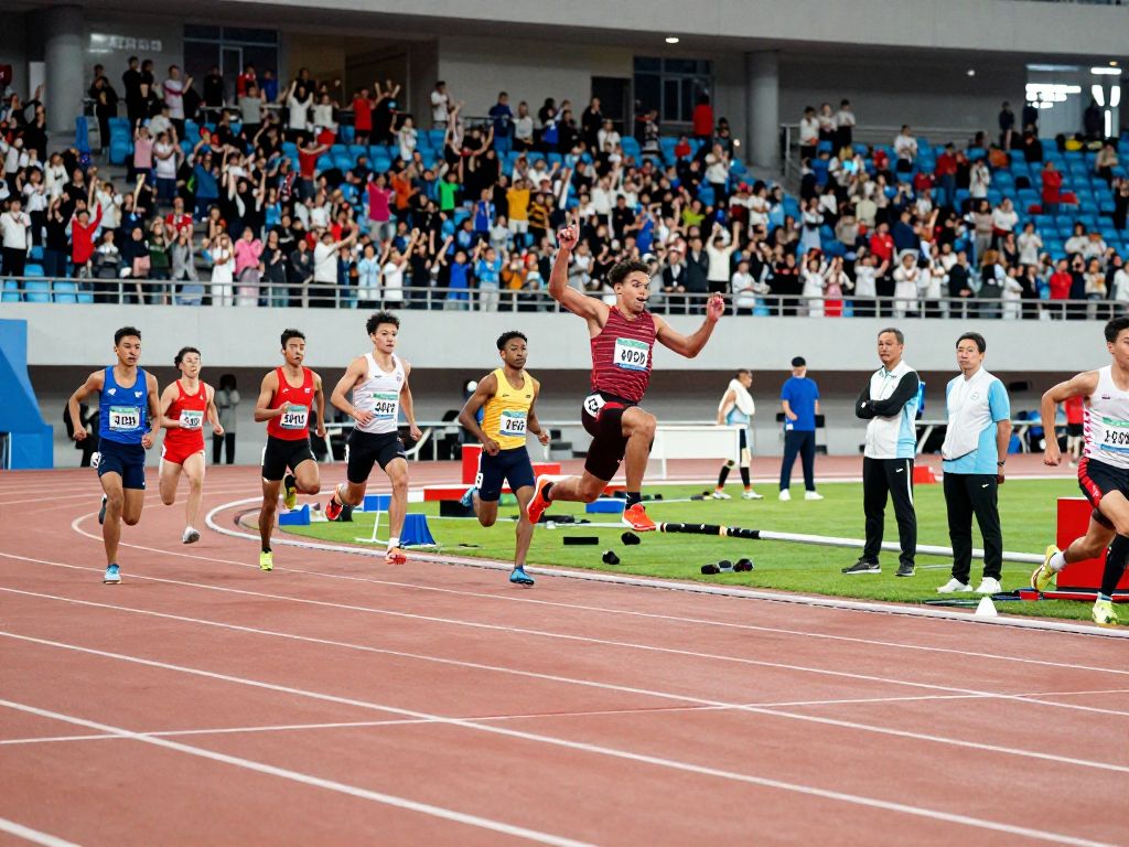 Student-athletes competing in an indoor track and field event in Boston