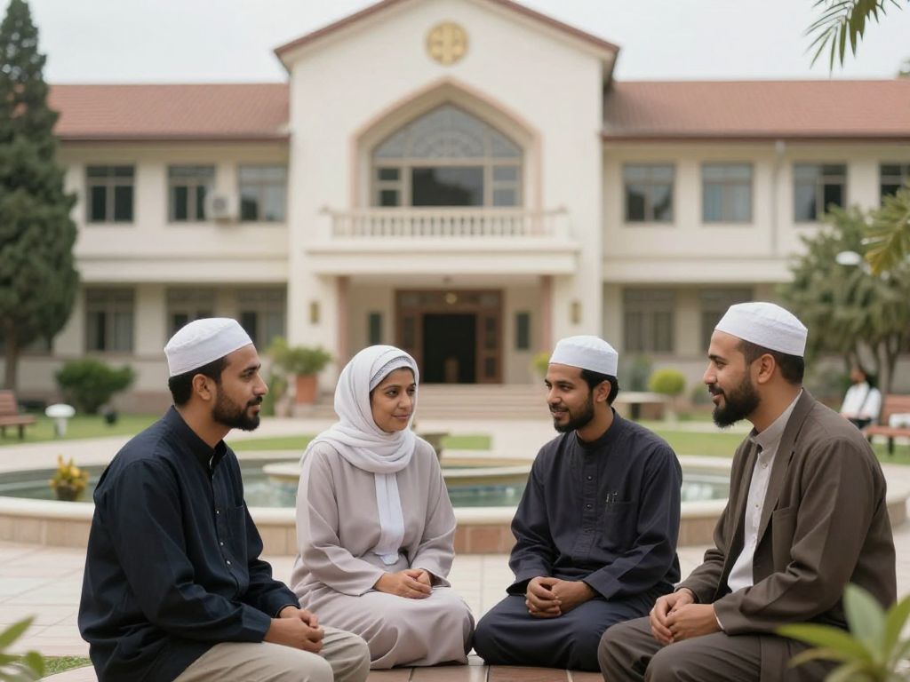A serene representation of interfaith dialogue focused on fasting practices.