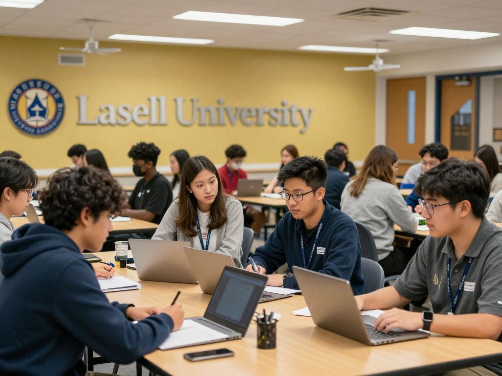 Students participating in academic activities at Lasell University.