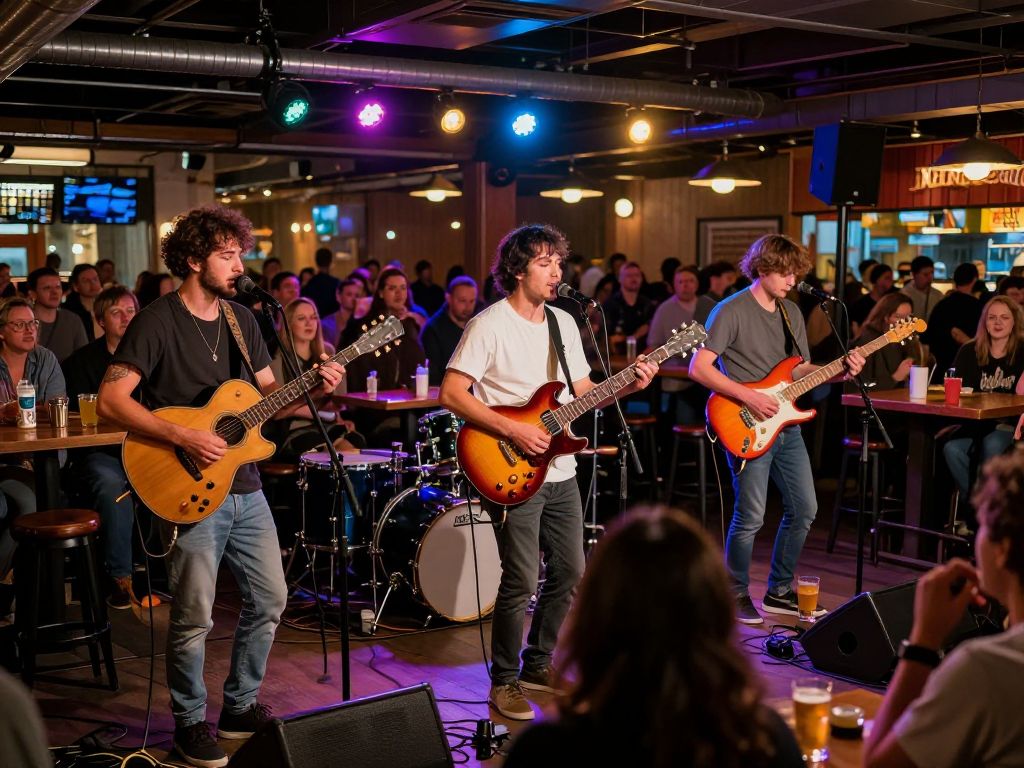 Concert at Aeronaut Brewery featuring local musicians performing live.