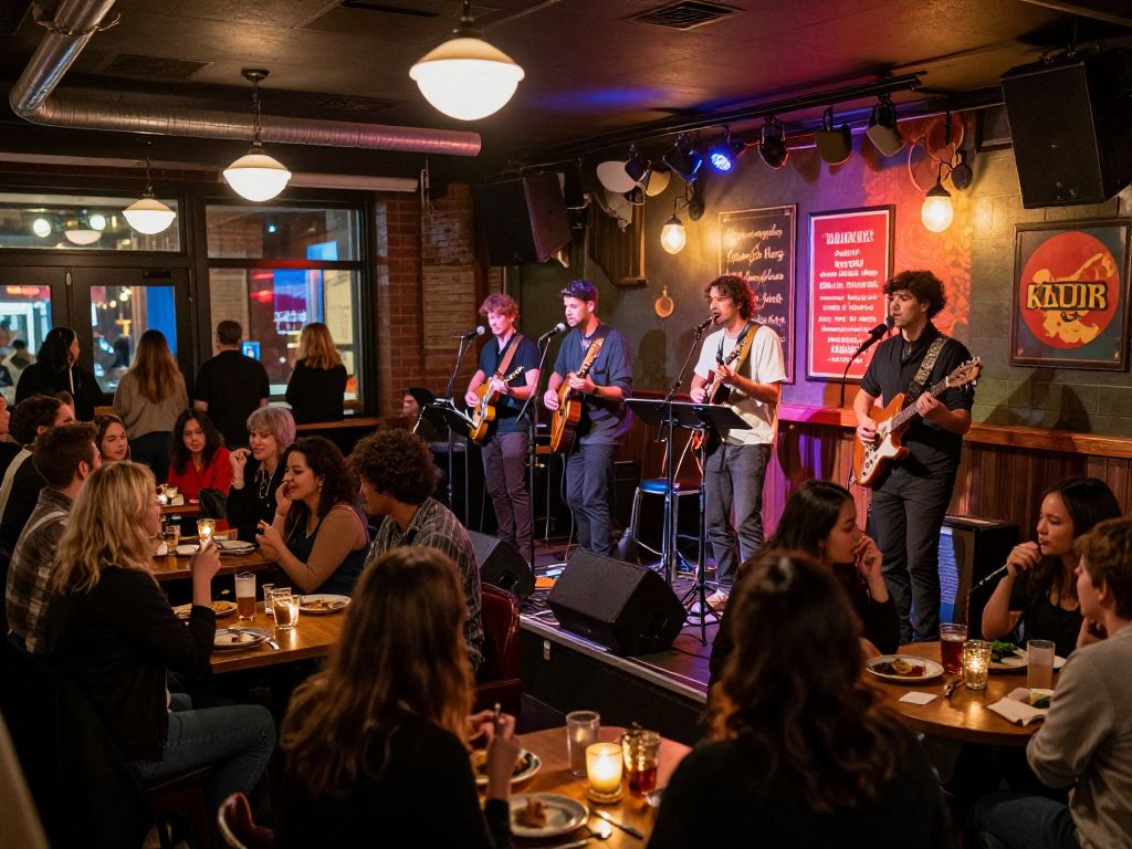 Vibrant local music performance at Lou's in Harvard Square