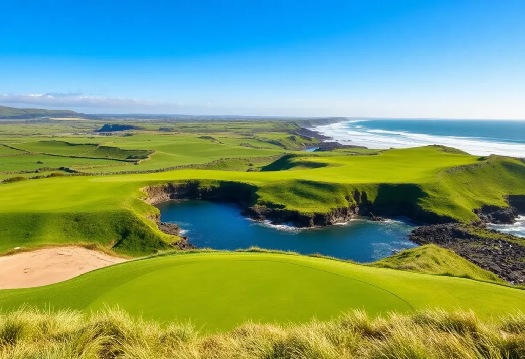 People playing golf on a scenic Irish golf course
