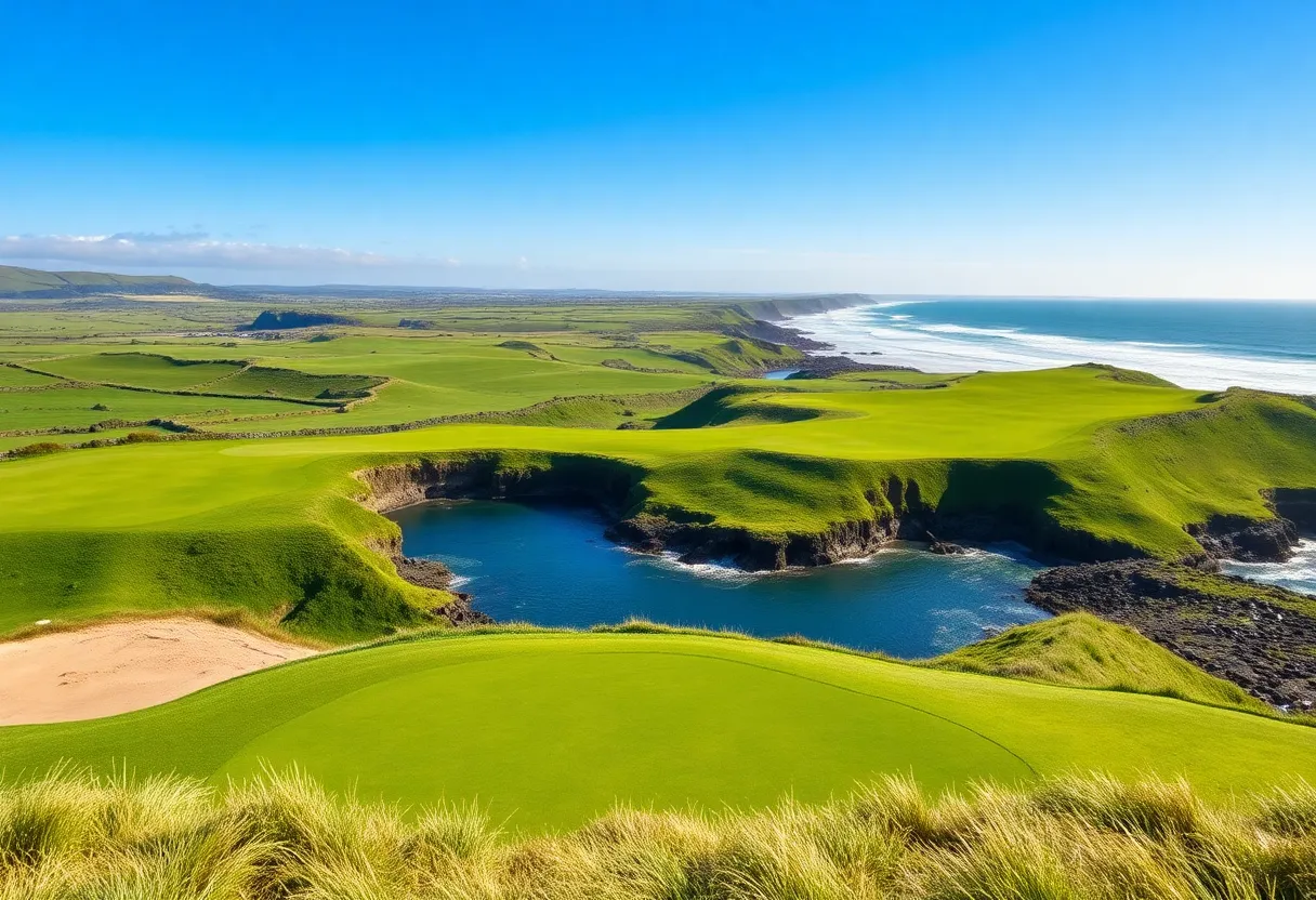 People playing golf on a scenic Irish golf course