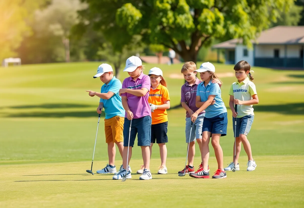 Junior golf players practicing on the course