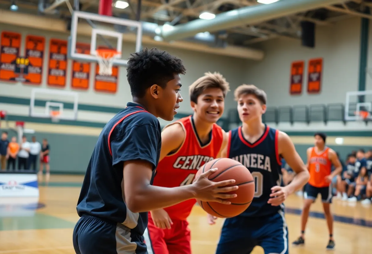 Malden Catholic boys basketball team playing on the court