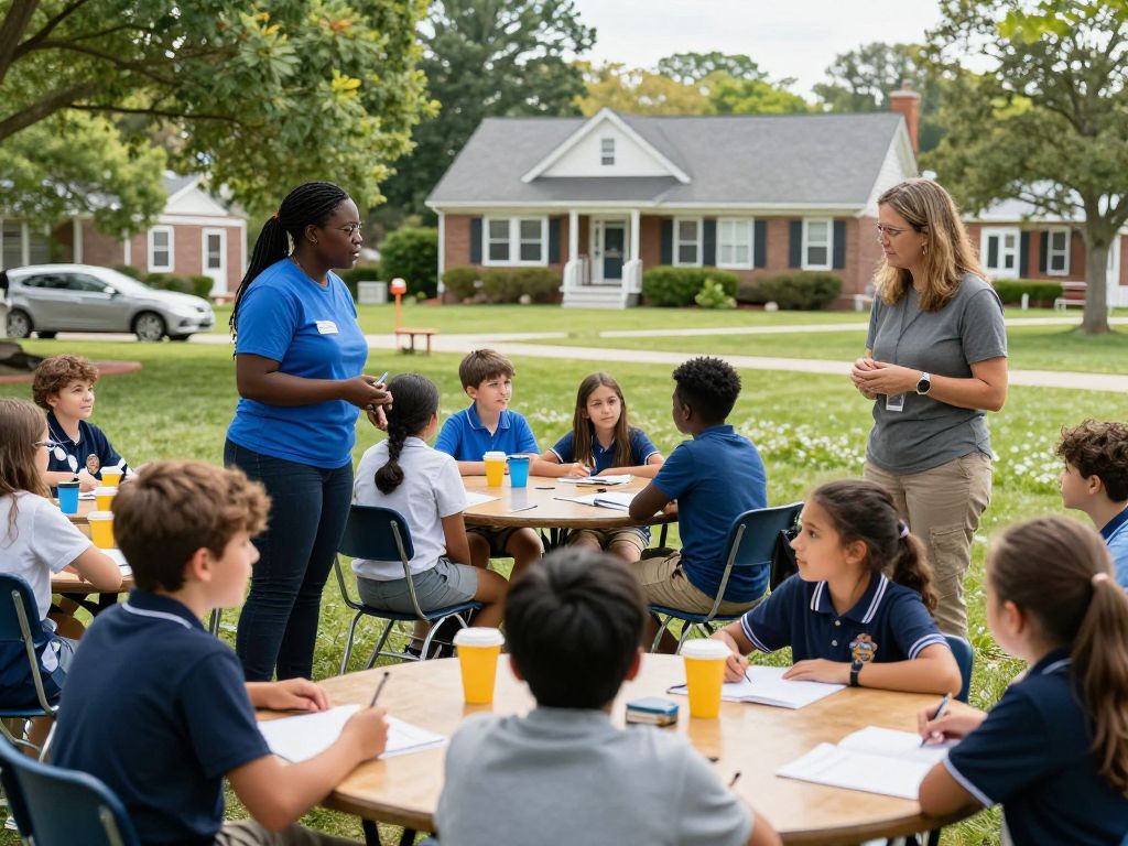 Students and teachers in a school setting in Marblehead, showcasing community health engagement.