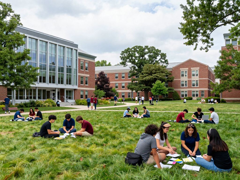 Students collaborating on projects at a Massachusetts university campus.