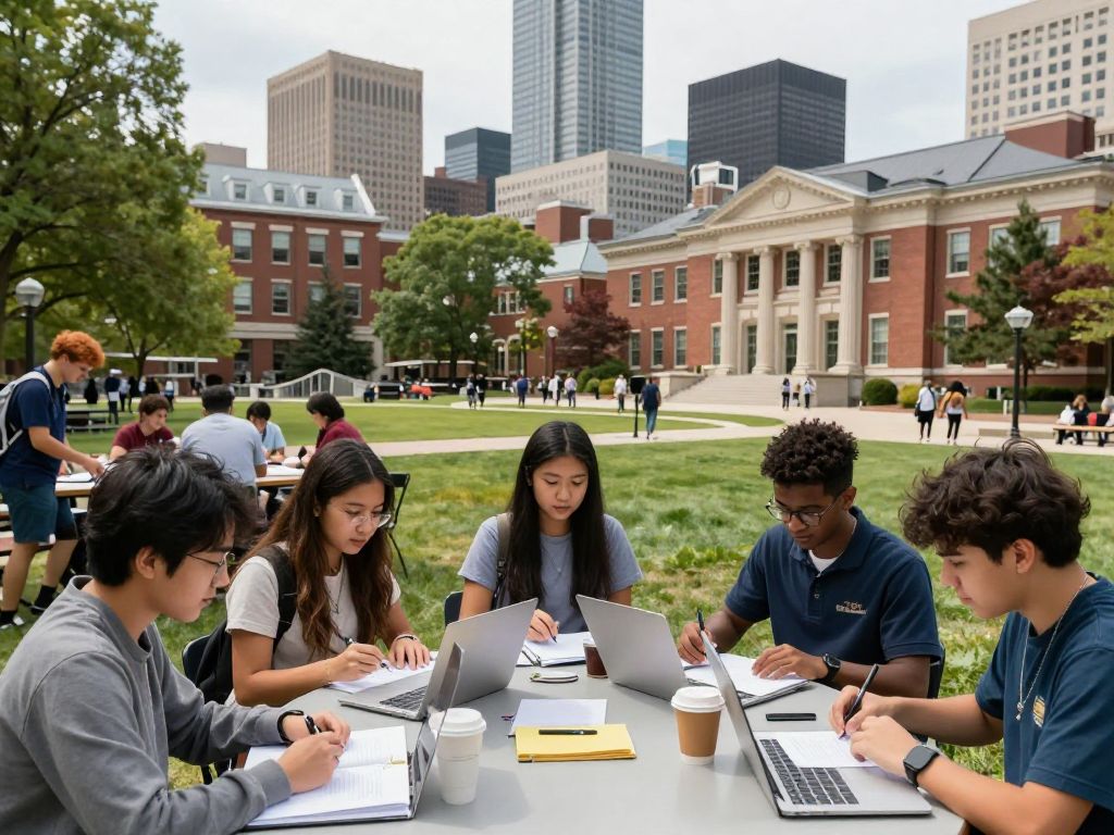 Students collaborating on projects at a Massachusetts college