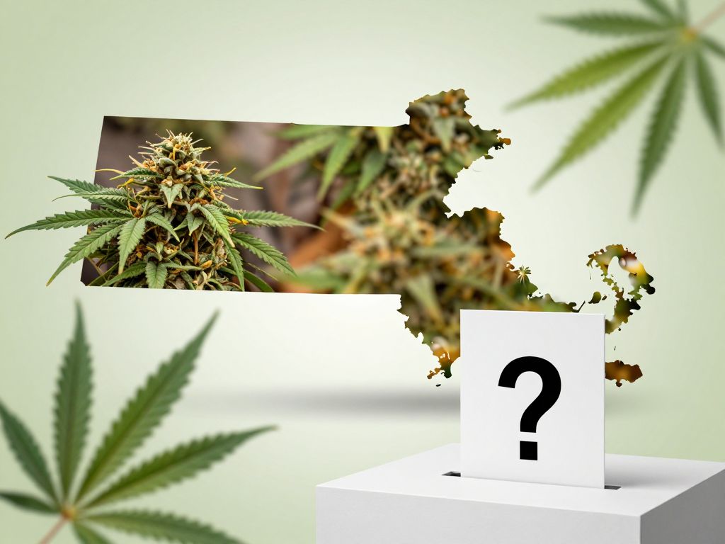 Symbolic representation of Massachusetts marijuana legislation and ballot question.