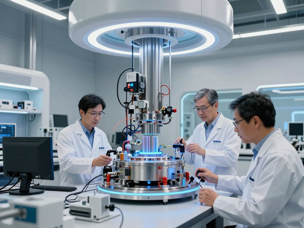 Interior of MIT Plasma Science and Fusion Center lab with researchers engaged in fusion energy technology.