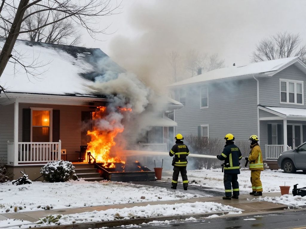 Firefighters extinguishing a residential fire in New Bedford