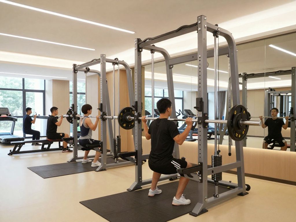 Newly opened weight room at Northeastern University with students training