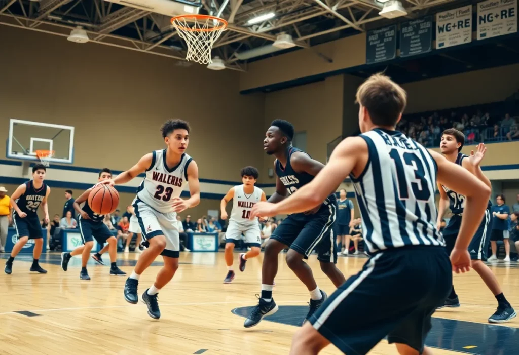 Old Rochester girls' basketball team playing defense during a game