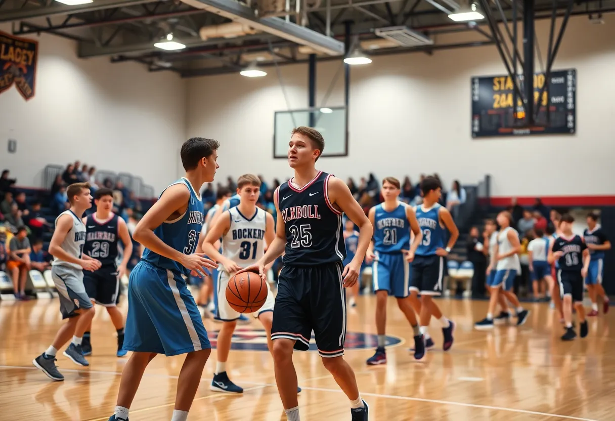 Pentucket High School basketball team celebrating a victory
