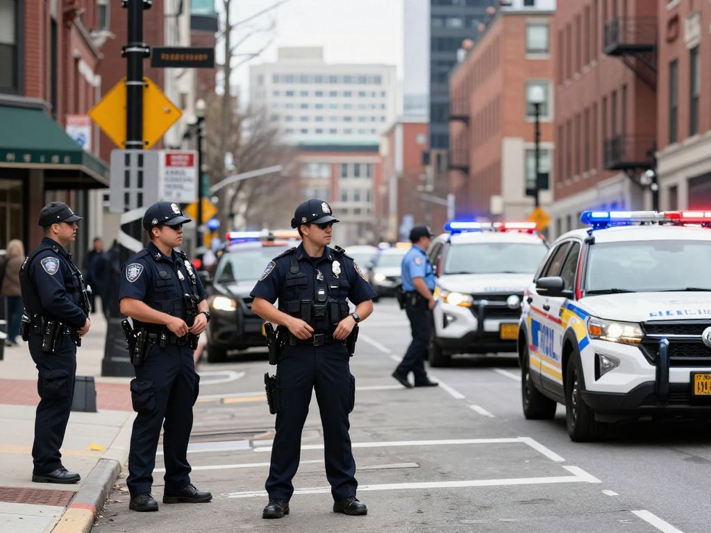 Police officers conducting operations in Boston streets