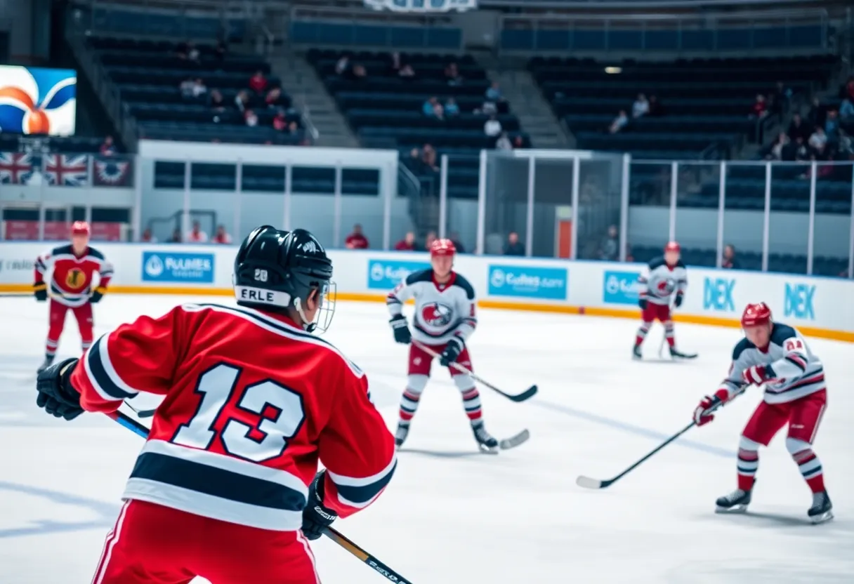 Pope Francis hockey team playing during a game against Braintree.