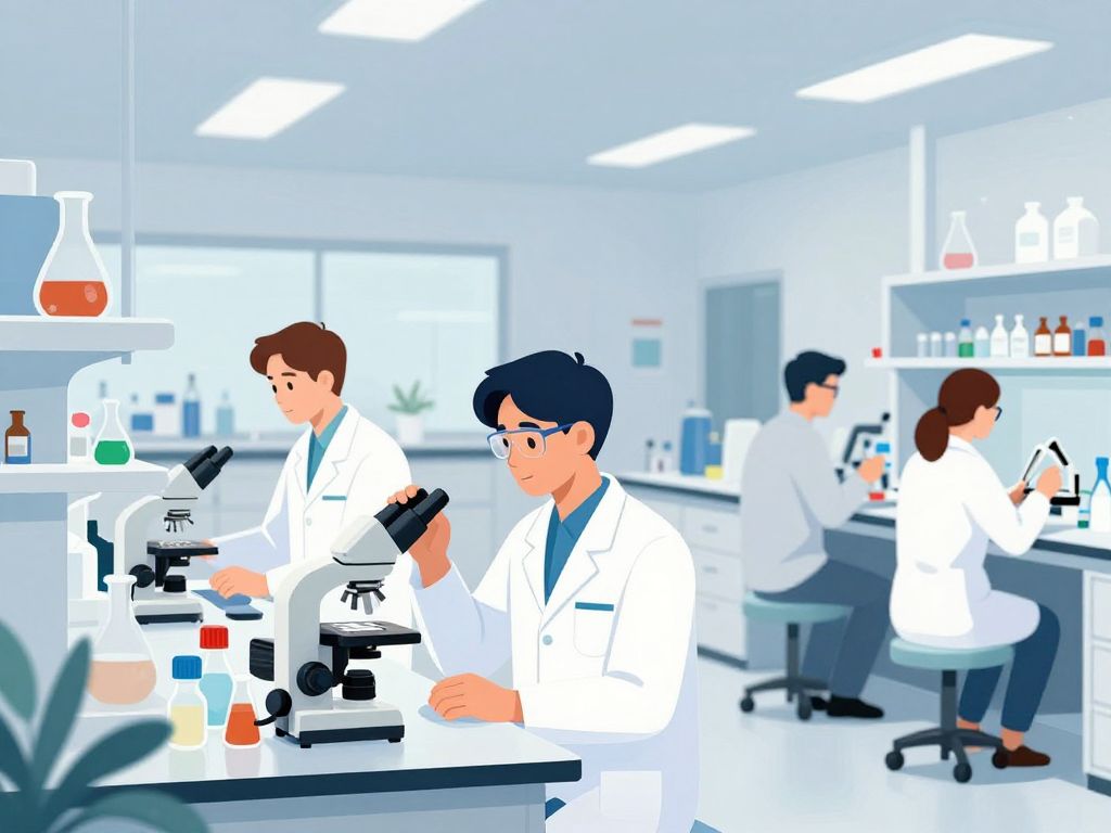 Biotech researchers working in a laboratory focused on immunology research