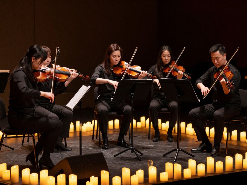 Rasa String Quartet performing at a candlelight concert