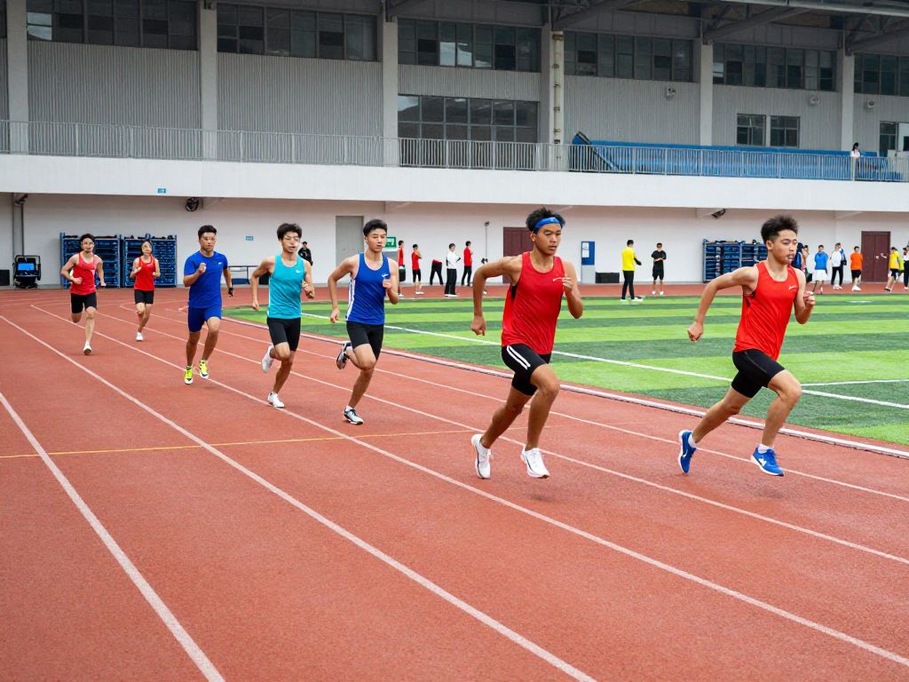 Athletes at Reggie Lewis Track and Athletic Center with enhanced security measures