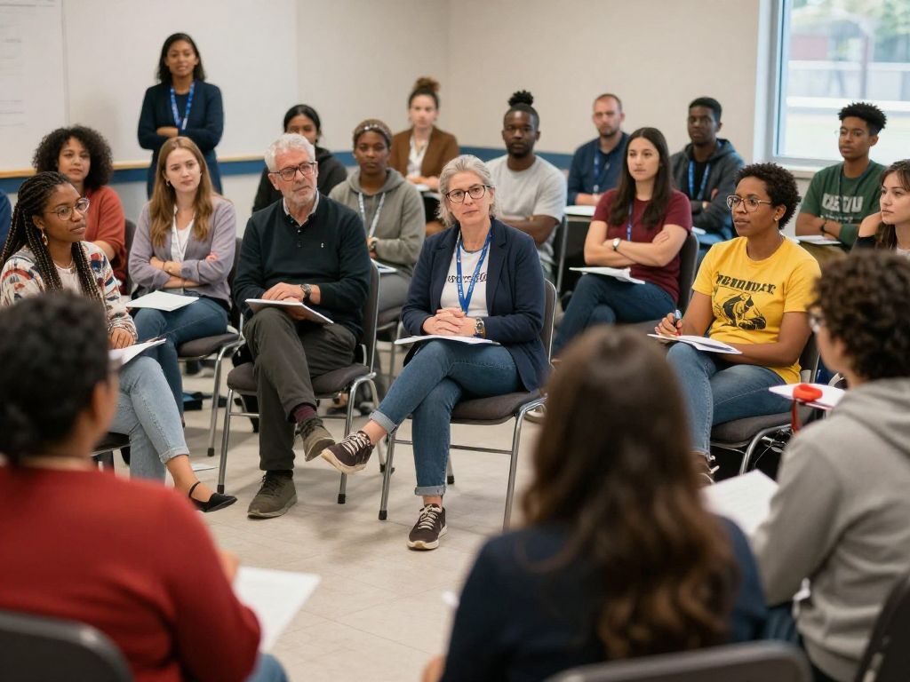 Community members discussing Roxbury school development plans