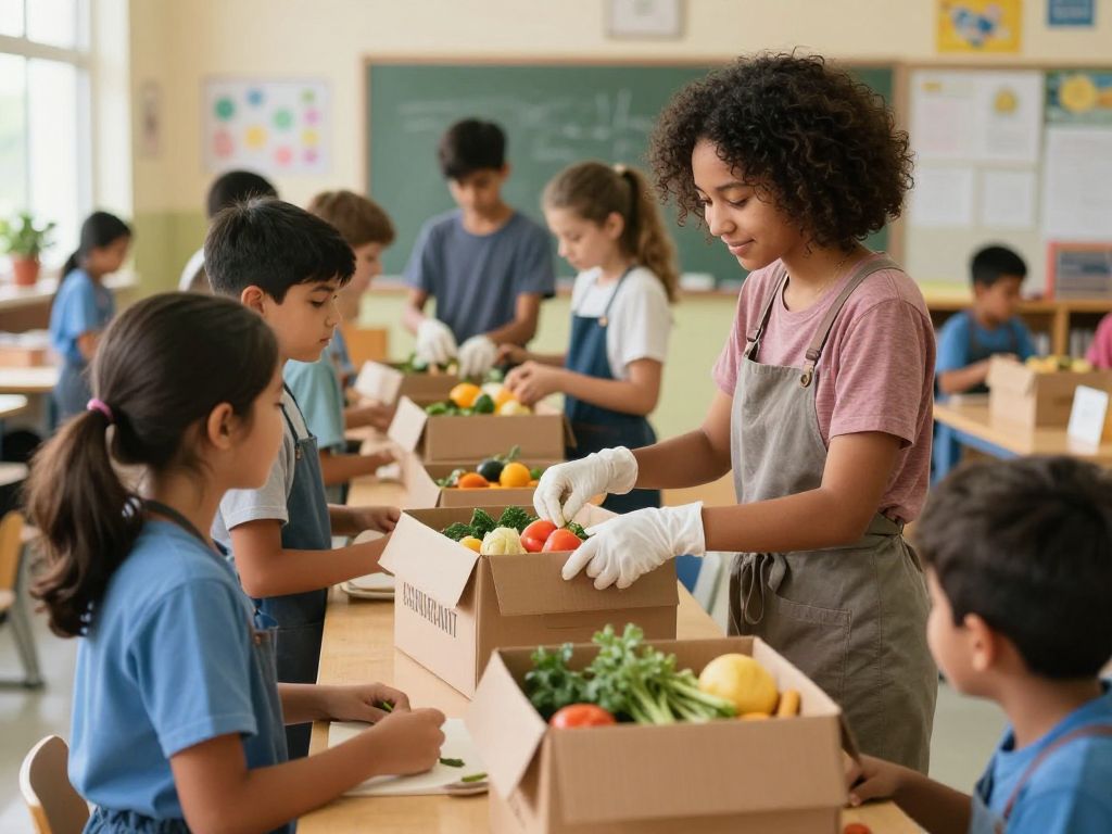 Students and staff participating in food pantry initiative at Samuel Adams Elementary School
