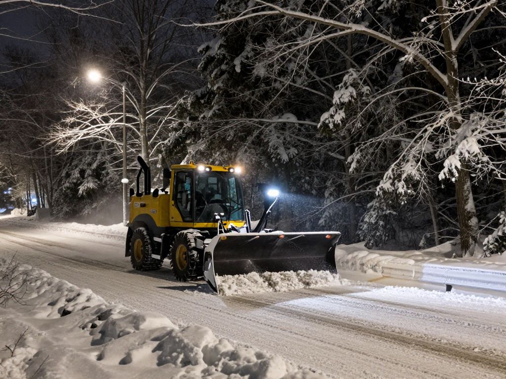 Snow-covered streets and trees in Massachusetts during a winter storm