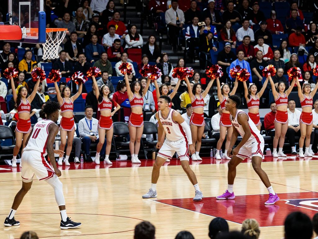 Action shot of Suffolk Rams Men's basketball team in a game