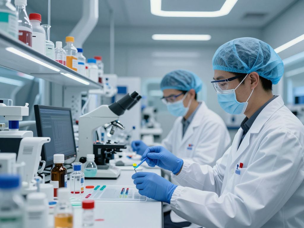 Biotech lab at Tessera Therapeutics with researchers focusing on genetic treatments