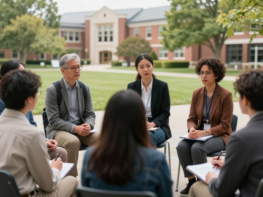 Faculty members discussing labor relations at Tufts University