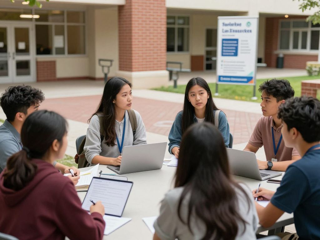 Students discussing safety protocols on Tufts University campus.