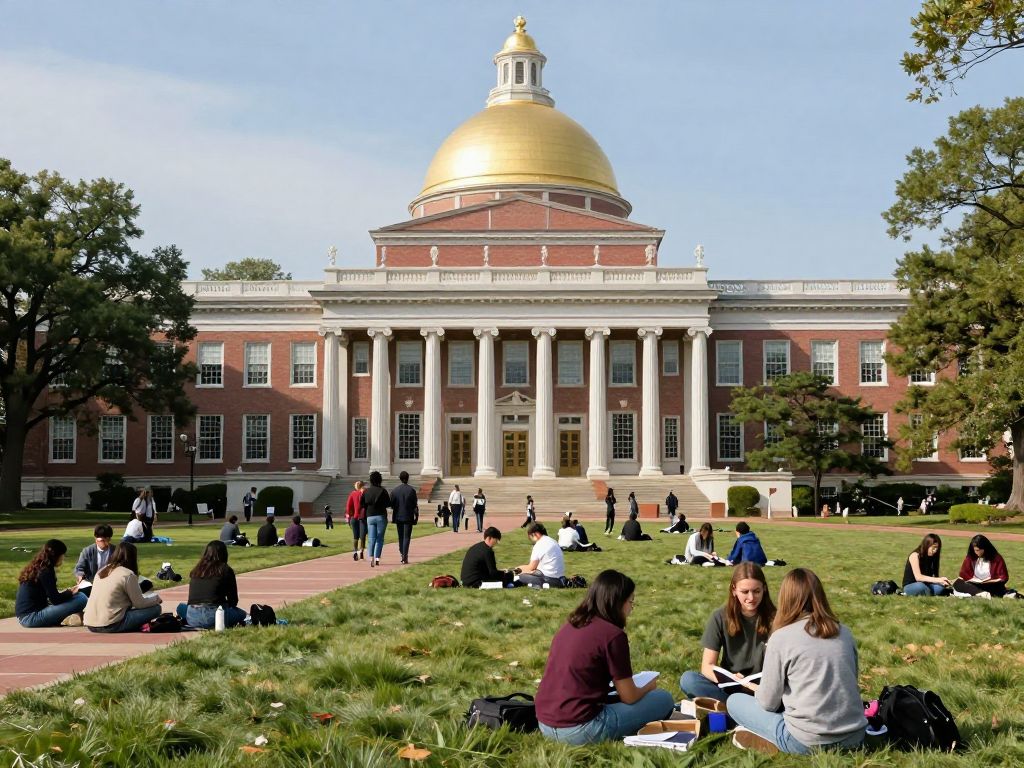 Students on a university campus in Massachusetts engaged in research.