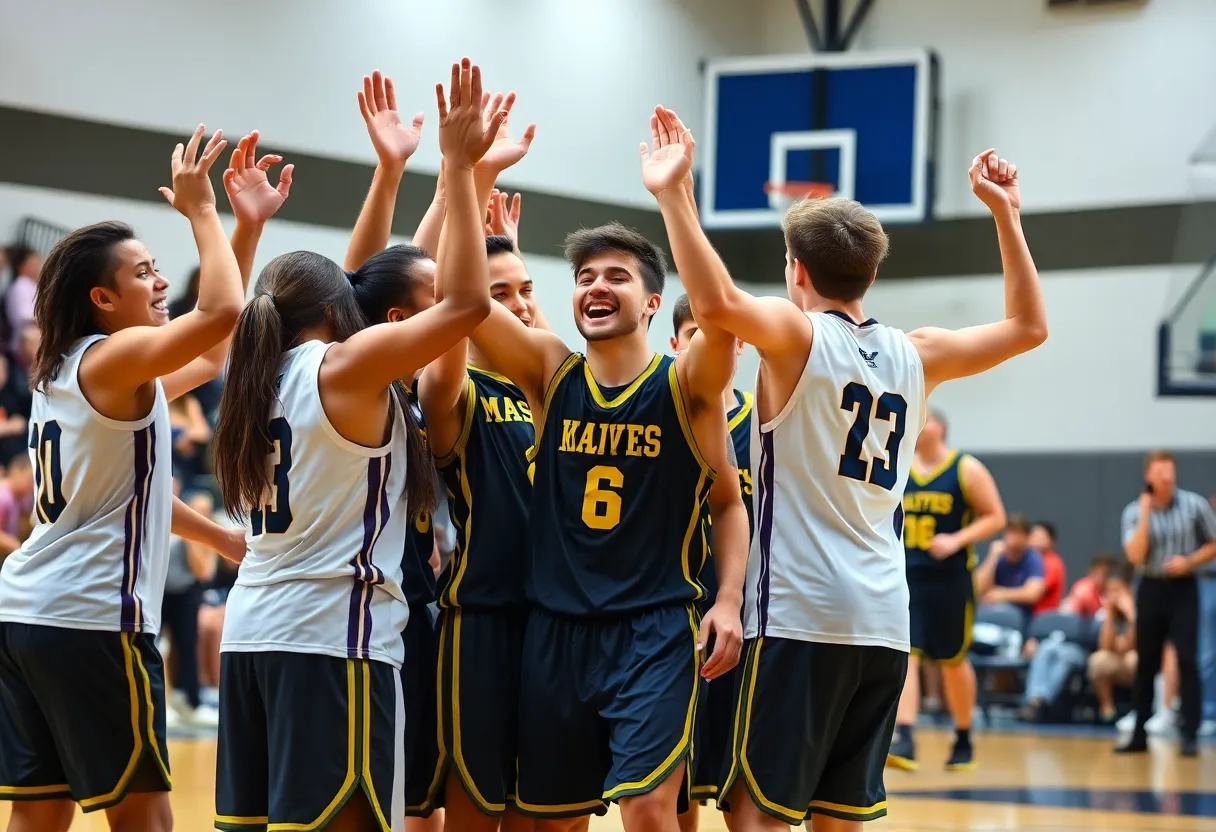 Walpole High School girls' basketball team celebrating a win