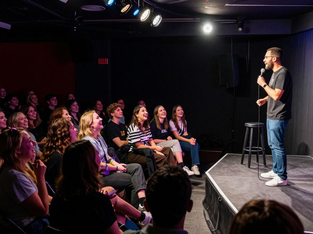Audience enjoying a comedy show at the Mosesian Center for the Arts in Watertown.