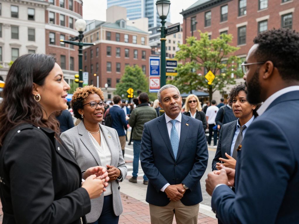 Participants engaging in discussions at The WBUR Breakfast Club event in Boston.