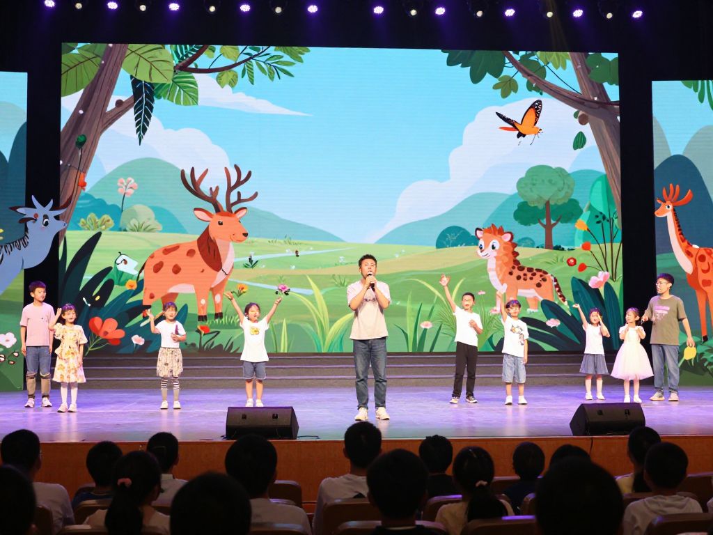 Audience enjoying a Wild Kratts Live performance depicting wildlife adventures.