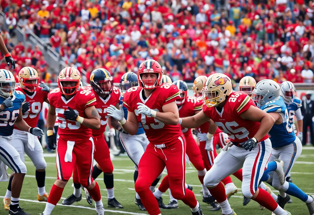 Winchester football team in action during the rivalry game against Arlington